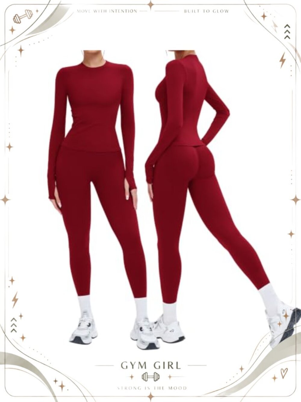 Seamless Workout Set 2 Piece Long Sleeve Top Hidden Scrunch Leggings Gym Yoga